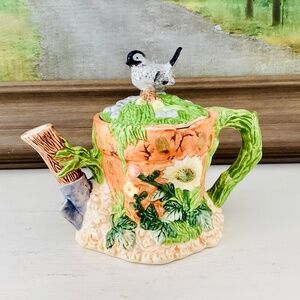 Vintage Russ Barrie & Co Spring Flower Teapot 3D Garden Bird Green-thumb Gift